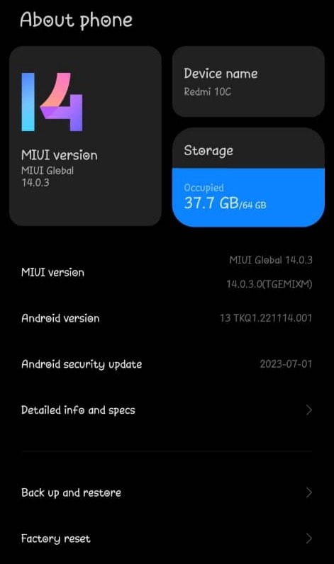 MIUI 14, Android 13, Redmi 10C